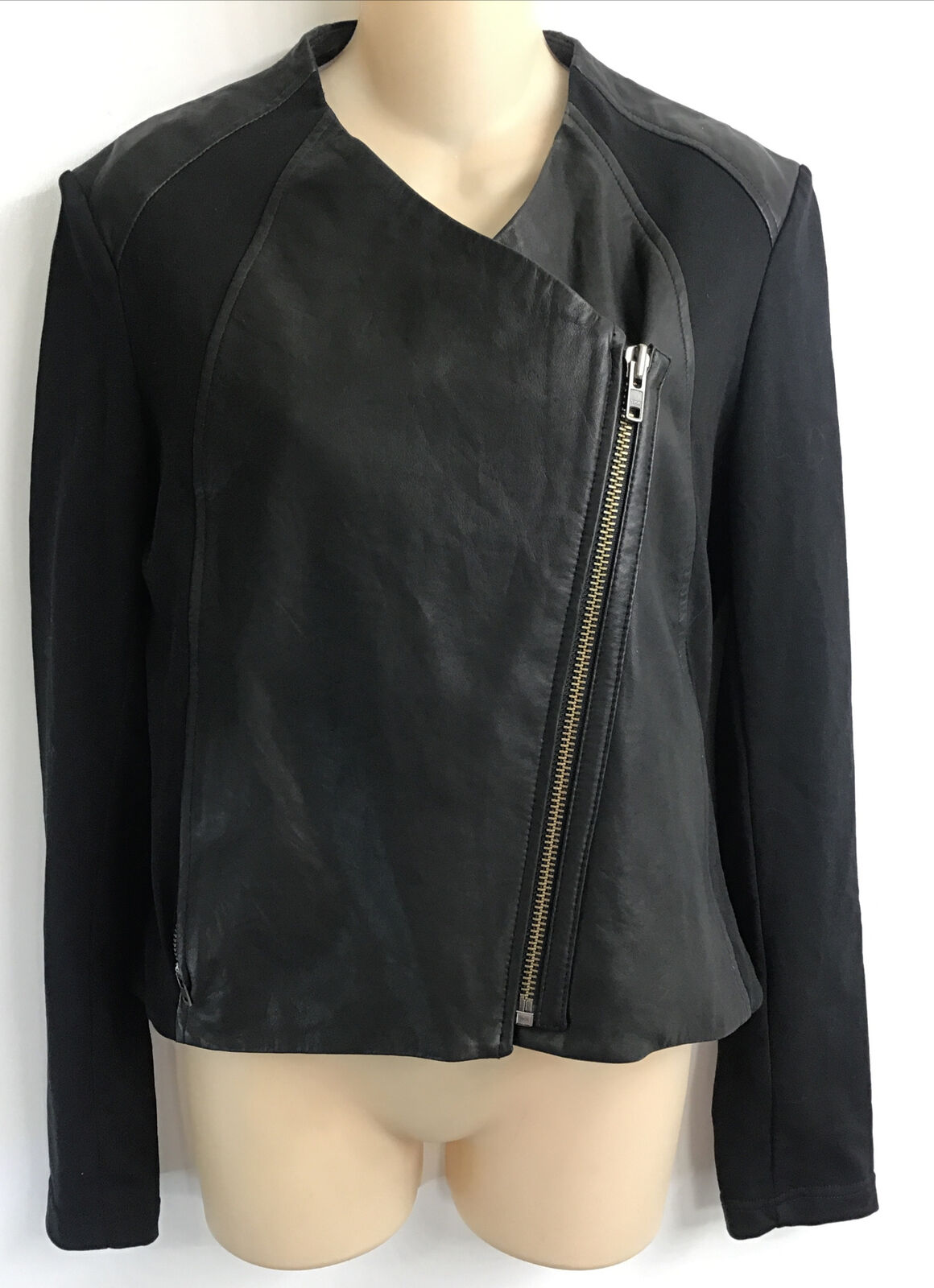 helmut lang Jacket Black Leather Front Knit Sleeves Stretch Zip Up Size M  NWT | eBay