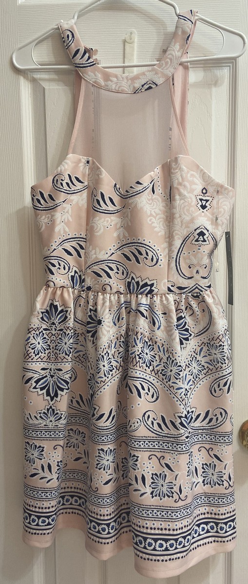 Trixxi Halter Dress sheer neck, low back sz11 Floral zip | eBay