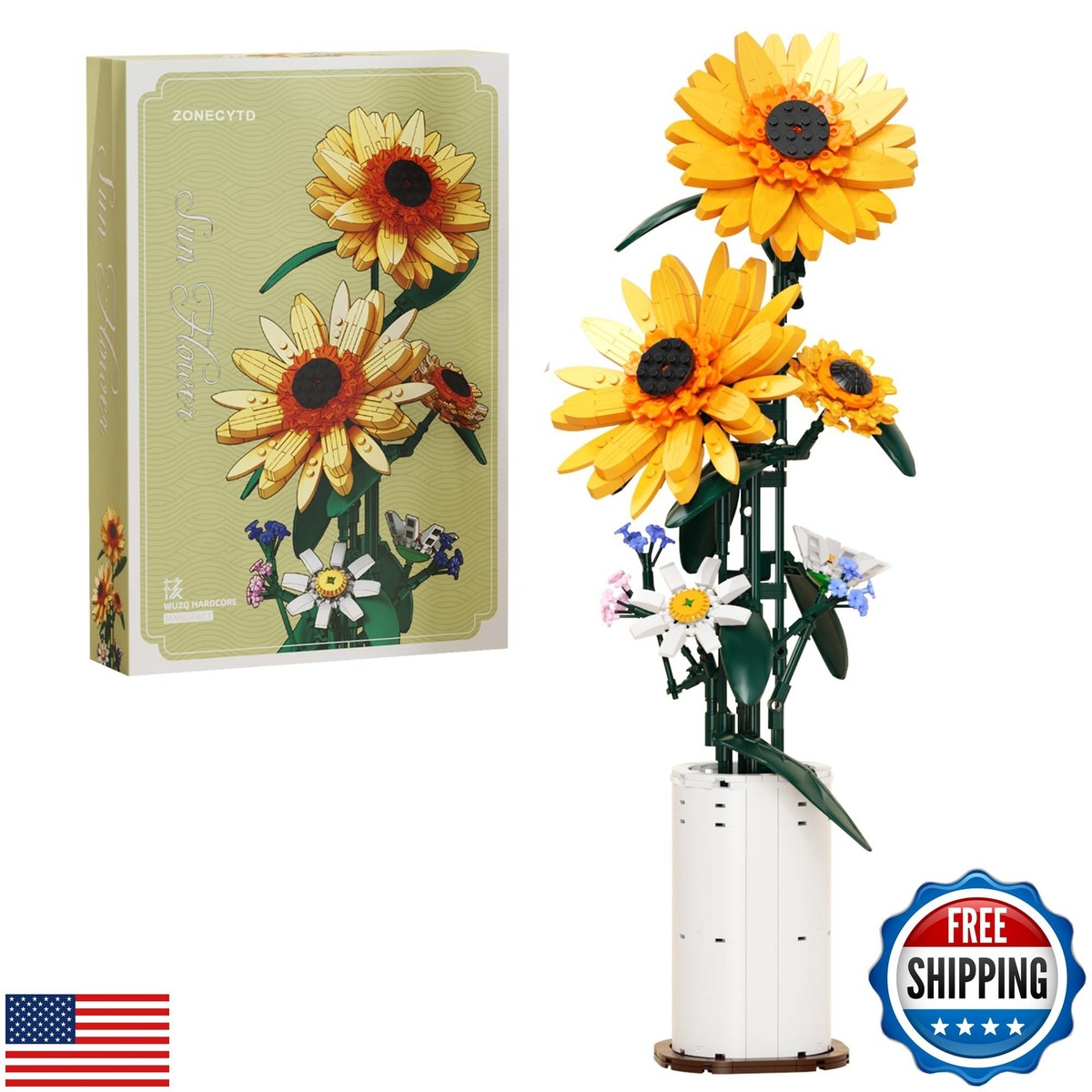 ZONECYTD Sunflower Building Blocks Sets Flower Bouquet with