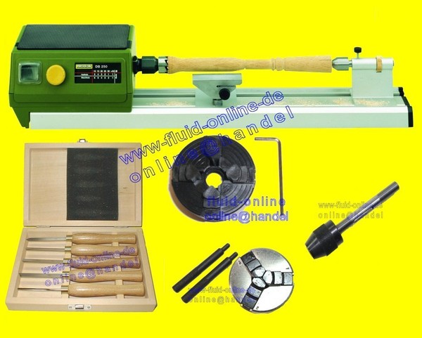 Proxxon Xxl Paket Drechselbank 27020 DB250 + 27024 + 27026 + 27023 + 27028 - Neu-image