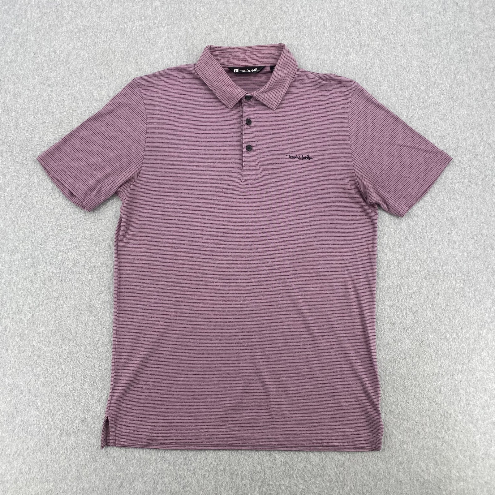 Travis Mathew Shirt Men Small Pink Stripe Short Sleeve Classic Stretch Golf Polo