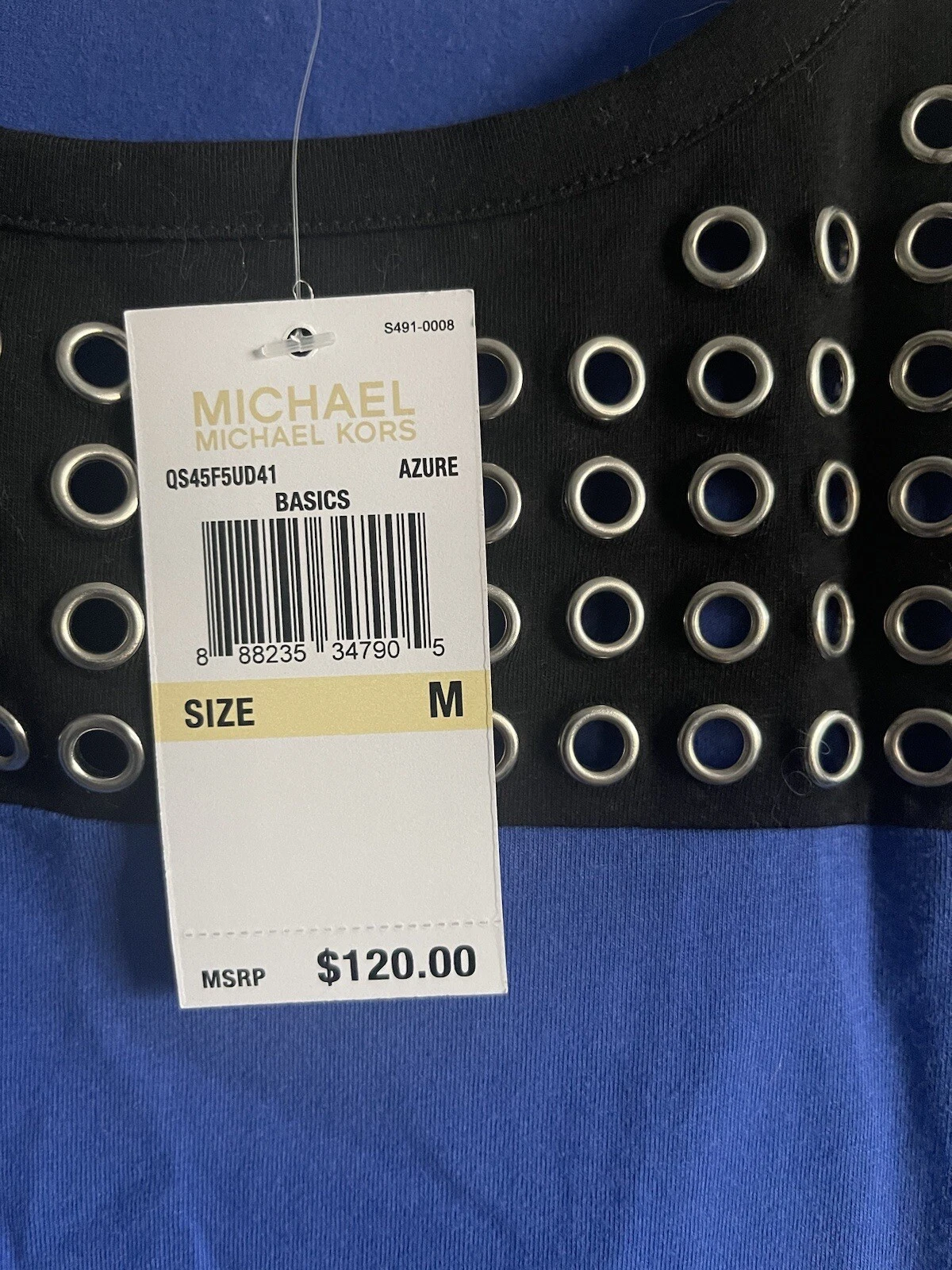 MICHAEL KORS Vestito Donna Blu Nero Tono Argento Passamaneria Manica Corta M Nuovo con etichette