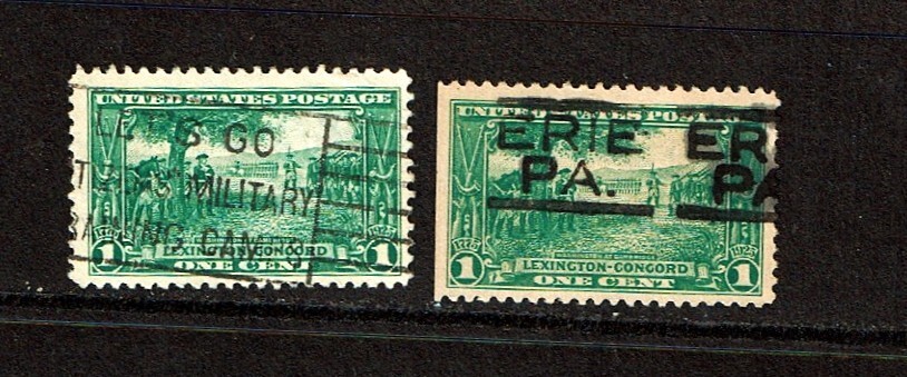 1925 U.S. Classic 1c Green Lexington/Concord LOT OF 2 Sc#617 Used