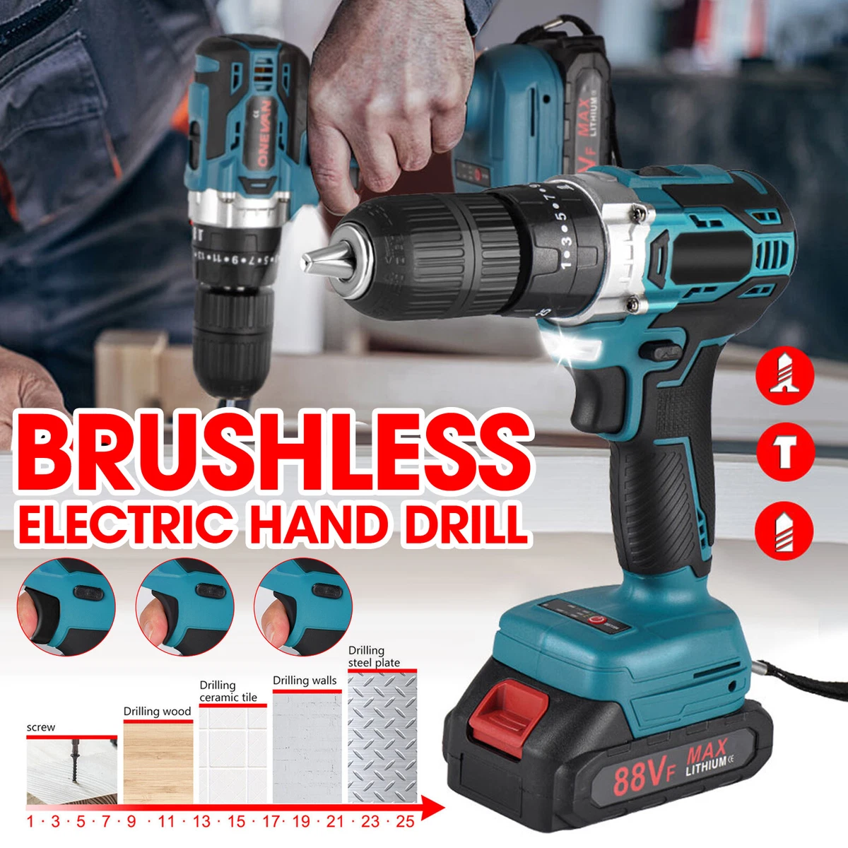 21V Cordless Electric Screwdriver Power Tools Drill Driver