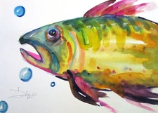 fish bubble watercolor sea life 11x15 art Delilah