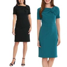 NWT London Times Women's Short Sleeve Gathered Neck Tie Sheath Mini Dress