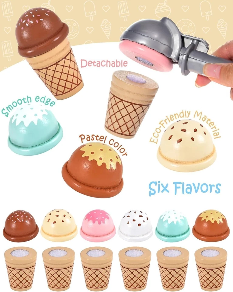 Wooden Ice Cream Toys Kids Pretend Play Store Toys for Toddlers Girls 3-5, Play - image 4 of 4