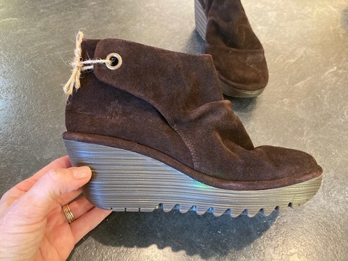 Leather Wedge Heel Ankle Boots Size 