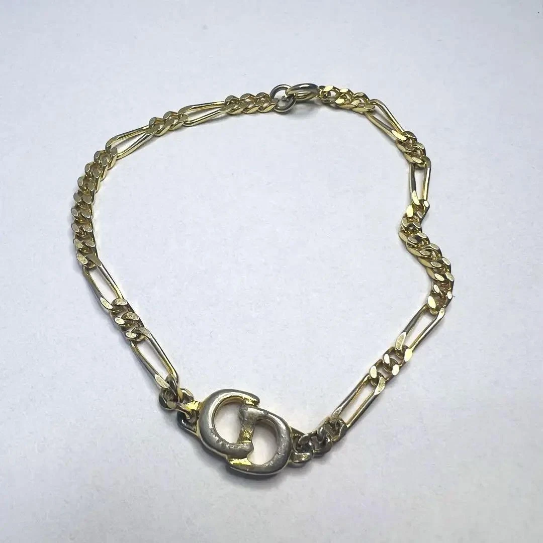 Christian Dior CD Logo Chain Bracelet Gold Vintage Jewelry No Accessory
