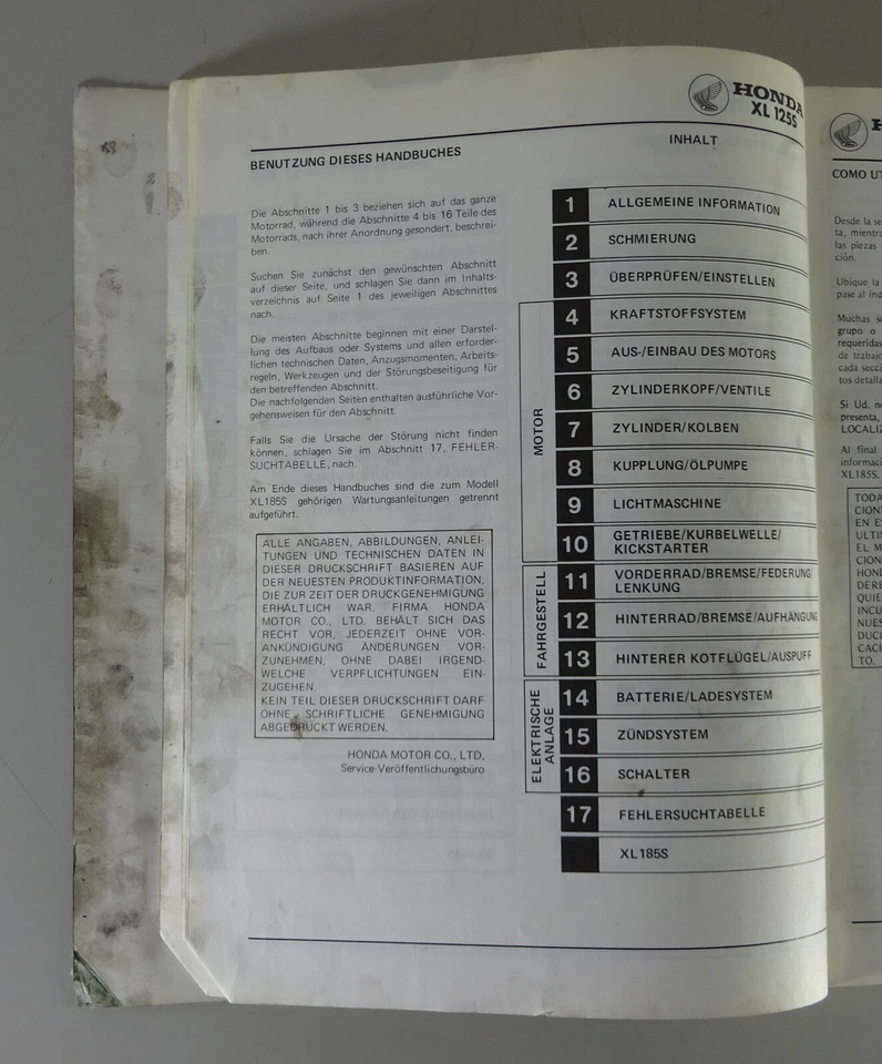 Manual De Taller Honda XL 125 S / XL 185 S Año 1978 - Imagen 2 de 4