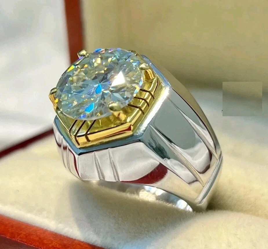 8.00 Ct Certified Treated Off White Diamond Solitaire Men's Ring In 925 ...