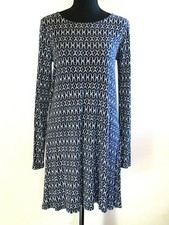 OLD NAVY Midi Dress Women Small Black White Stretch Long Sleeve Boho Mosaic Soft