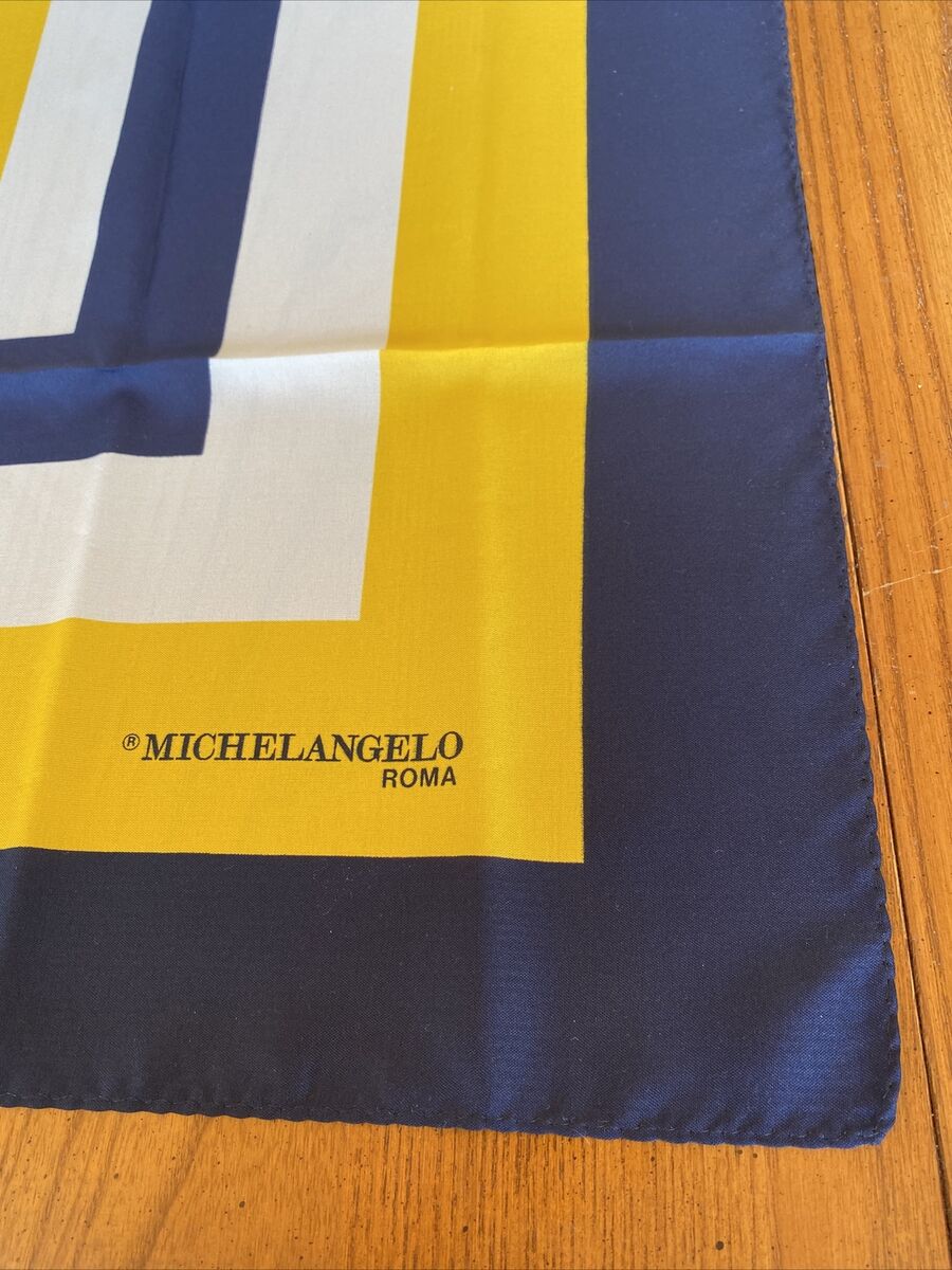 NEW VTG Michelangelo Roma Geometric Scarf Blue White Yellow NEW VTG Michelangelo Roma Geometric Scarf Blue White Yellow