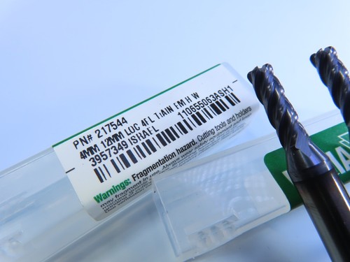 LOTE (2 PIEZAS) NUEVAS HERRAMIENTAS DE FRESADO FRESADORAS DE EXTREMO DE CARBURO SÓLIDO WIDIA HANITA 217544 4 MM - Imagen 4 de 4