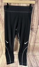 NIKE Women's Black Leggings Pants MED Swoosh Running Yoga Athletic MEDIUM