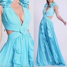 PatBo Cyan Flutter Sleeve Maxi Dress
