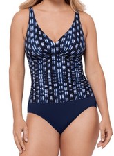 Swim Solutions Women's Printed Tummy-Control One-Piece Swimsuit, Navy Blue 8 86