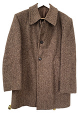 Vtg Harris Tweed 100 Scottish Wool Brown Herringbone Overcoat Hector Powe 38 40
