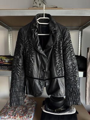 VINTAGE 00s CLASS ROBERTO CAVALLI RUCHED NAPOLEON LEATHER JACKET WOMENS SIZE 42