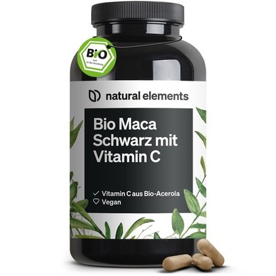 natural elements Bio Maca Schwarz   180 Kapseln   3000mg je Tagesdosis