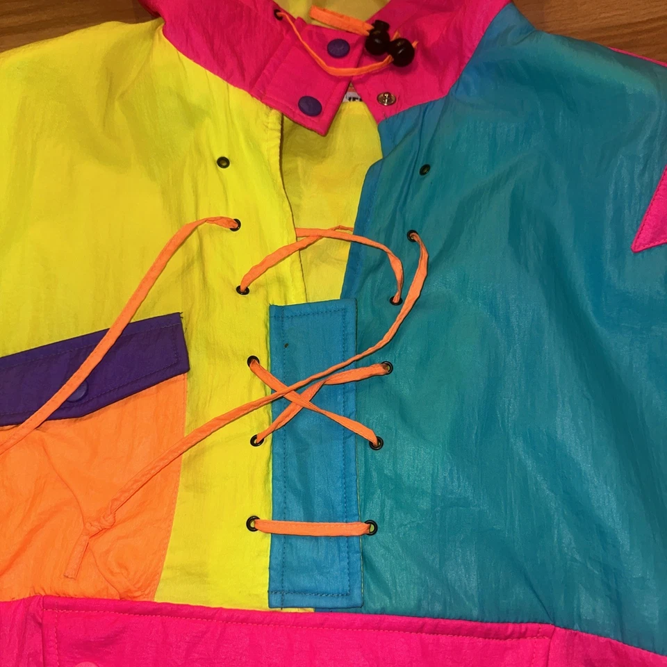 Vintage OBERMEYER 80s/90s Neon Colorblock Windbreaker Pullover Jacket coat - Image 4 of 4