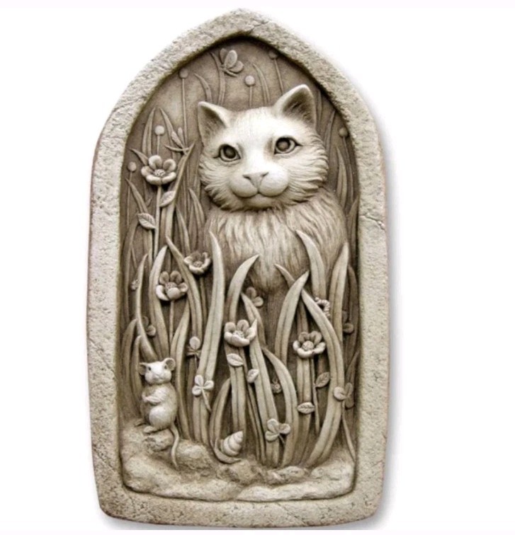Hand Carved Cat Garden Plaque Backyard Explorer Sculpture