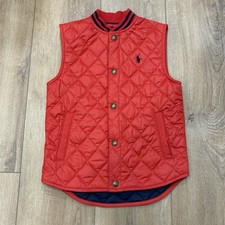   POLO RALPH LAUREN   BOYS QUILTED SNAP FRONT VEST RED NAVY SZ 6