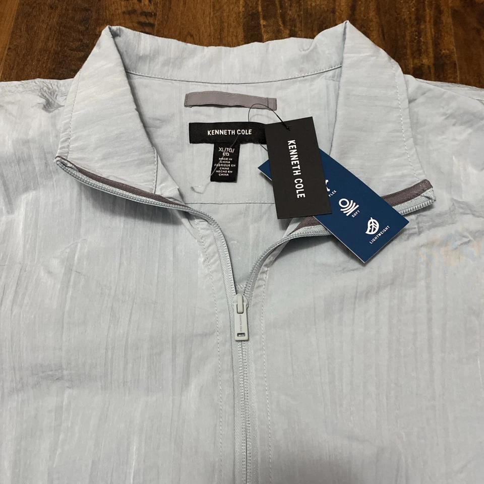 Chaqueta cortavientos suéter Kenneth Cole azul para hombre talla XL $145 NUEVA CON ETIQUETAS F1 Foto 3 de 4