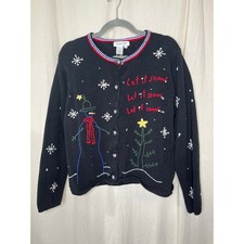 1990s Coldwater Creek Christmas Whimsical Snowman Art To Wear Kidcore Cardigan L