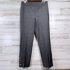 Talbots Chatham Ankle Pant Womens 10 Gray Side Zip Gold Button Hem Corpcore Chic