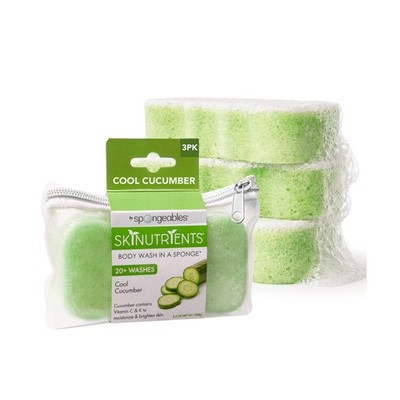 Spongeables Body Wash in a 20+ Wash Sponge, Cool Cucumber, 3 Count Fast Ship