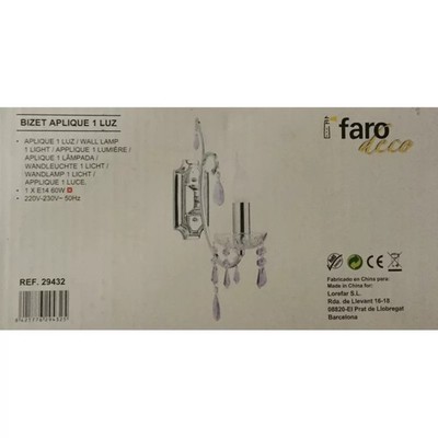 Faro 29432 - Bizet Wall Light 1 Bulb E14 60W Not Included