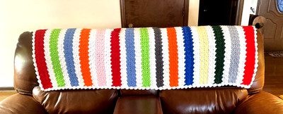 Handmade Afghan Blanket Crochet Multi Color Stripe 67'' X 46'' Heavy New