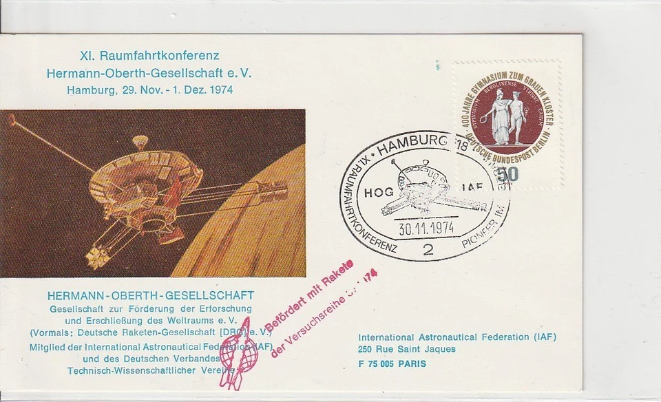 ALLEMAGNE CARTE PHILATELIQUE ESPACE 30.11.1974 BON ETAT - Photo 1/1