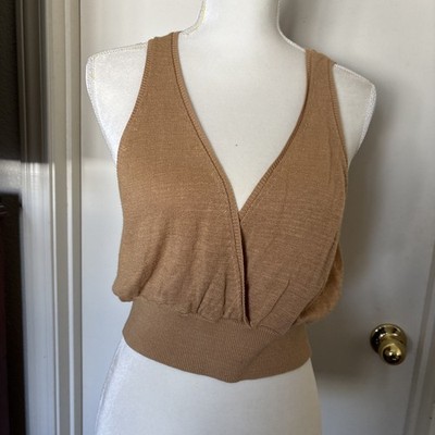 L*SPACE Crochet Deep  Crop Top  Beige Size C Large