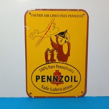 Vintage PENNZOIL UNITED AIRLINES Porcelain Enamel Metal sign 10" X 8" Inch