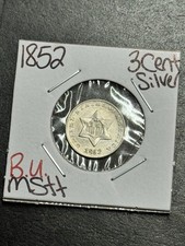 1852 Three 3 Cent Silver Stunning BU Uncirculated MS++ US 3cs Type Coin (18455)