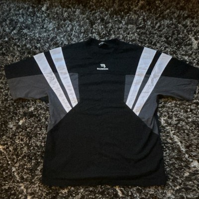 Balenciaga Unifit Men's L Black Gray White Colorblock Logo Crew Tee Cotton
