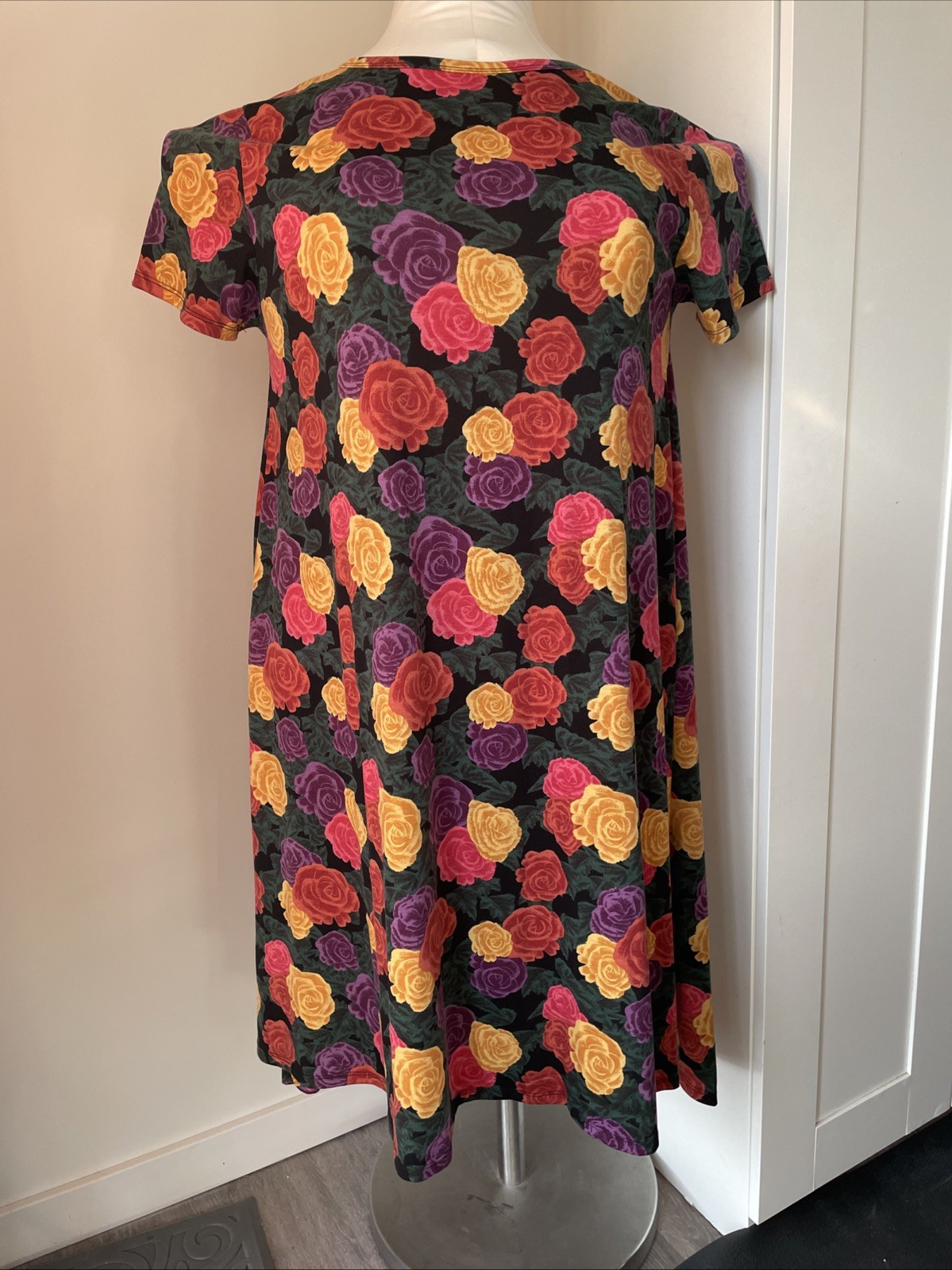 Woman's LuLaRoe Yellow Purple Maroon Floral Hi Lo Carly No Pocket Dress Size 3XL