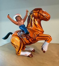 Vintage Tin Litho Wind-Up Indian on Horse Toy MTU Korea -Works Great