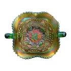 Antique Northwood Green Grape & Cable Stippled Carnival Glass Bonbon Bowl