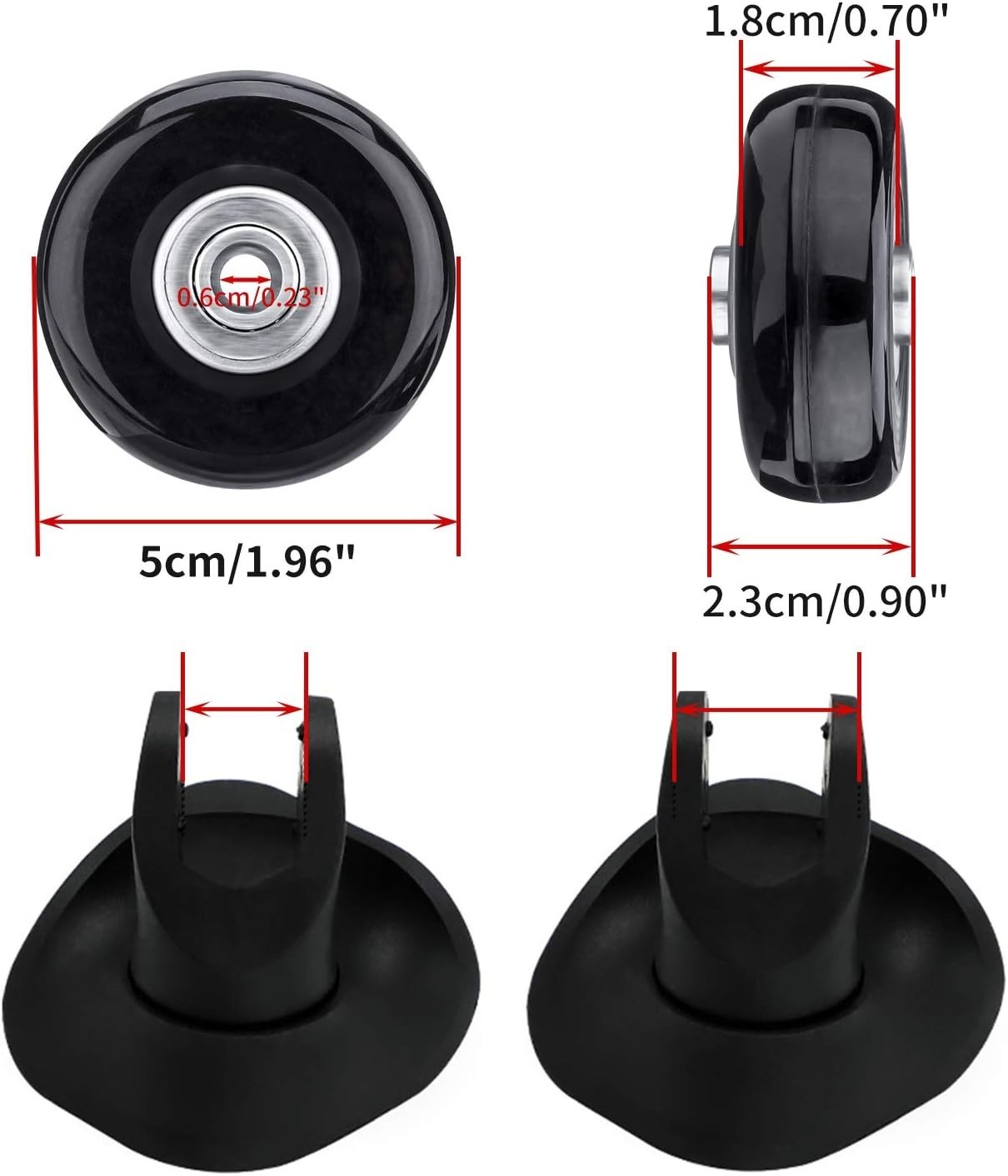 Set of 4 Luggage Suitcase Replacement Wheels Repair kit 50x18mm