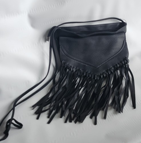 Faux Leather Crossbody Bag Purse Nice Black Brown Zipper Tassles - Picture 2 of 4
