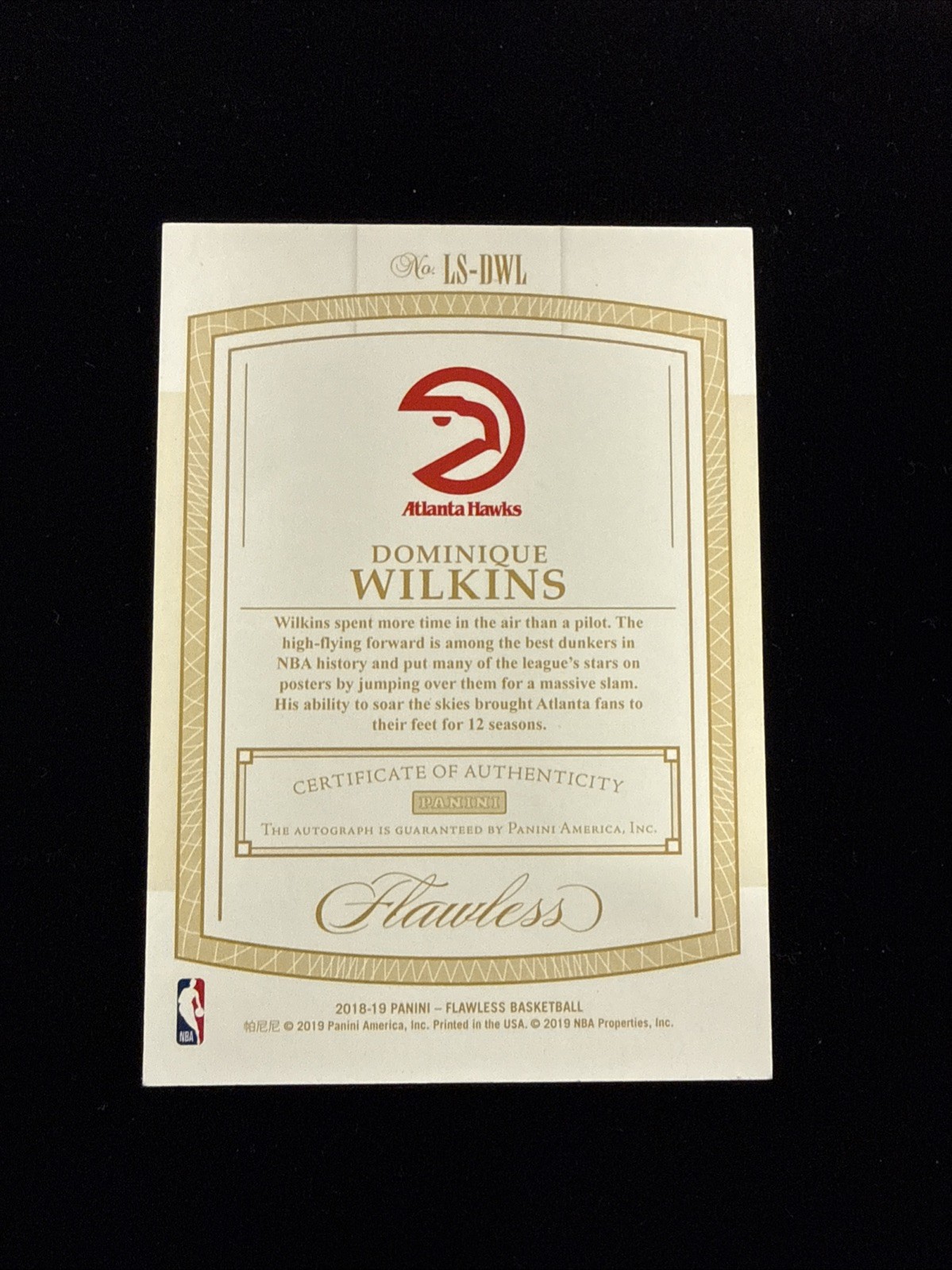 2018-19 Flawless Scripts Dominique Wilkins Hawks Jersey # Match 21/25 Auto Fm view 3