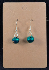 Green Jingle Bells Earrings -Dangle -Silver Hooks -Holiday -Christmas -Handmade