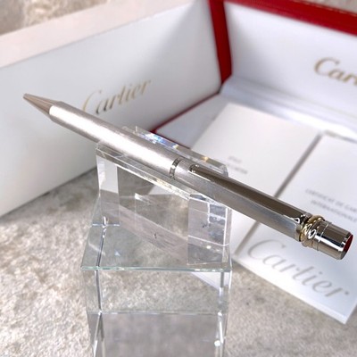 Cartier Ballpoint Pen Trinity Brushed Silver Platinum Finish with