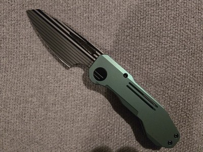 Winterblade Fusion, Green Titanium, Laser Bacon M390, Magnetic Detent Upgrade 