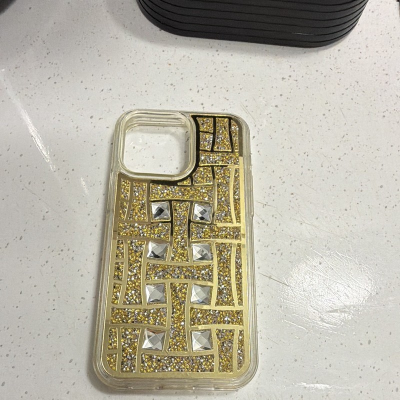 Clear/Gold Glitter Rhinestone Back Phone Case Cover, Clear Back