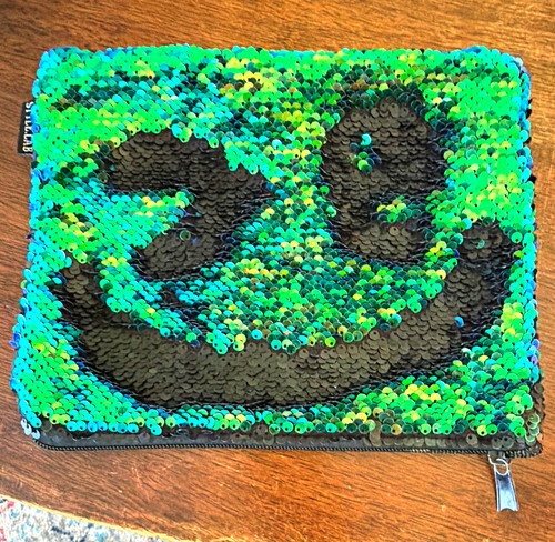 Green & Black Reversible Sequin Zipper Makeup Bag Cosmetic Pouch Case