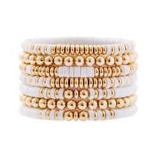 Surfer Heishi Clay Bead Bracelets for Women Bohemian Stackable Gold Beaded Stret